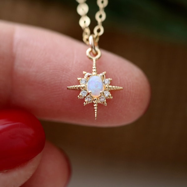 Mother's Day gift for her, personalized gifts for girlfriend, opal jewelry, dainty celestial turquoise star pendant, October birthstone