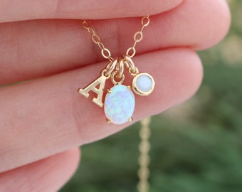Mother's Day gift for mom, opal necklace, opal birthstone jewelry, opal pendant, personalized necklace, opal October birthday gift for her