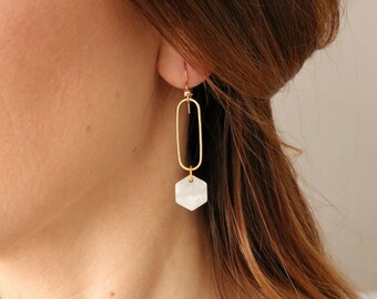 Resin earrings, tortoise shell earrings, acetate earrings, geometric earrings, simple earrings, hexagon statement earrings, gifts for her