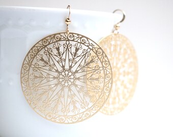 Gold filigrees, black laser cut earrings, gold filigree earrings, gothic jewelry, gothic earrings, dreamcatcher earrings silver jewelry blue