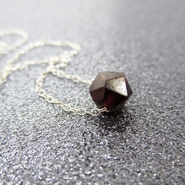 Tiny garnet necklace, garnet jewelry, January birthday jewelry, sterling silver delicate oxblood burgundy minimalist necklace simple jewelry