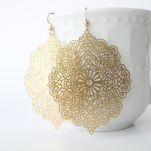 Filigree earrings, huge Persian earrings, raw brass big earrings, huge lacy filigrees, huge earrings, moroccan earrings, statement earrings image 7