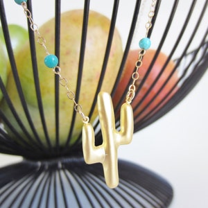 Gold Cactus Necklace: Turquoise Southwestern Jewelry