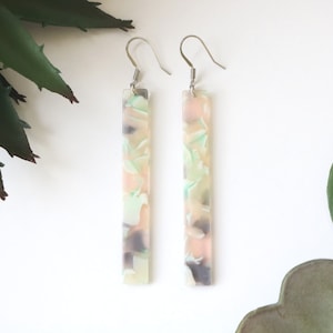 Resin earrings, terrazzo earrings, bar earrings, long acetate earrings, pastel resin earrings, colorful earrings gift for best friend