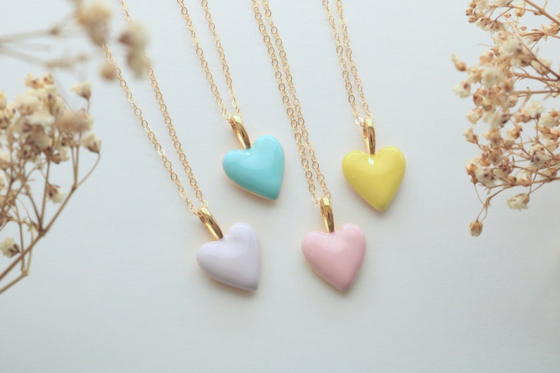Pastel enamel heart necklace, interchangeable pendant, gift for daughter, Christmas gift for her, mix and match gold heart jewelry image 6