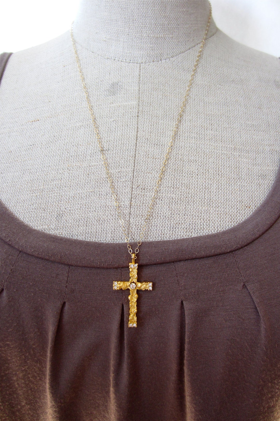 Cross Necklace, 14k Gold Filled Chain, Inspirational Cross Pendant ...