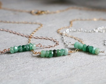 Genuine Emerald necklace, Mother's Day gift idea, May birthday gift for her, real emerald jewelry, Grade AAA, beaded necklace, ombre green