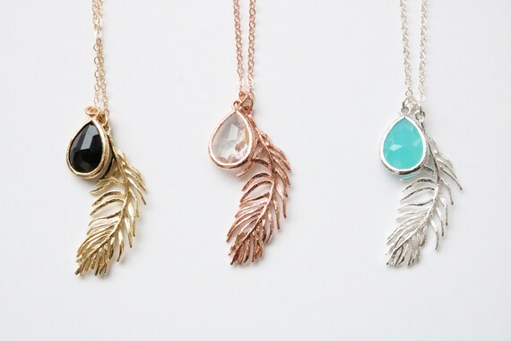 Gold feather necklace, boho jewelry, rose gold necklace, delicate necklace, hippie jewelry, feather jewelry, jewelry under 50, birthstone
