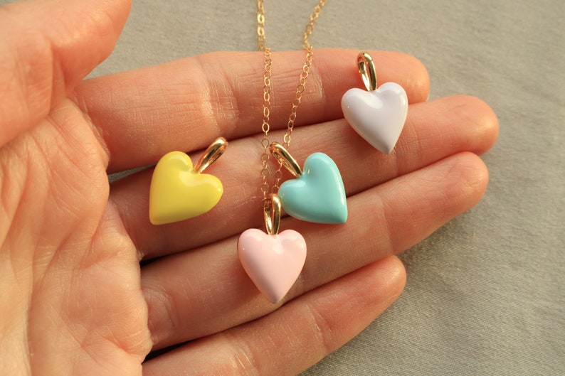 Pastel enamel heart necklace, interchangeable pendant, gift for daughter, Christmas gift for her, mix and match gold heart jewelry image 4