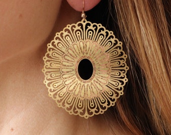 Filigree earrings, huge Persian earrings, raw brass earrings, huge lacy filigrees, huge earrings, moroccan earrings, statement earrings