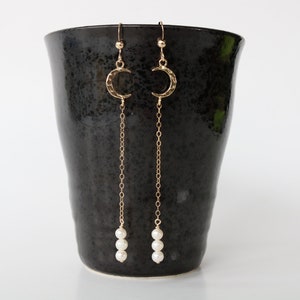 Himmlische Ohrringe, Gold Halbmond Schmuck, Geburtsstein Ohrringe, lange Ohrringe, Geschenk für sie, Selbstgeschenk, Valentinstag Geschenk für Frau