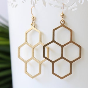 Honeycomb earrings, geometric earrings, hexagon earrings, honey comb jewelry, geometric jewelry, bronze antique silver geometry matching