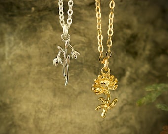 Personalized Birth Flower Necklace: Gold-Filled Floral Pendant, Birthstone Jewelry