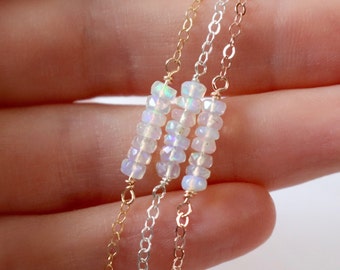 Genuine Ethiopian opal jewelry, birthstone necklace, October birthstone jewelry gift for her, real opal, Grade AAA opal beaded necklace