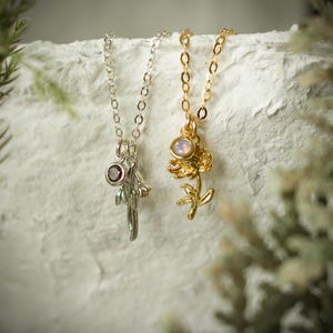 Birth Flower Necklace: Gold-Filled Chain, Personalized Birthstone Jewelry