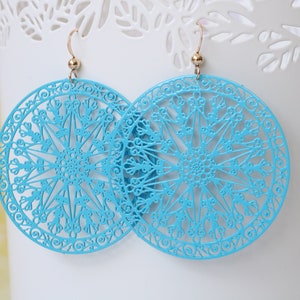 Turquoise filigrees, black laser cut, gold filigree earrings, gothic jewelry, gothic earrings, dreamcatcher earrings silver jewelry blue image 3