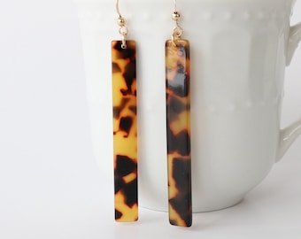 Resin earrings, terrazzo tortoise shell earrings, bar earrings, long acetate earrings, gold resin earrings, lucite earrings, acrylic jewelry