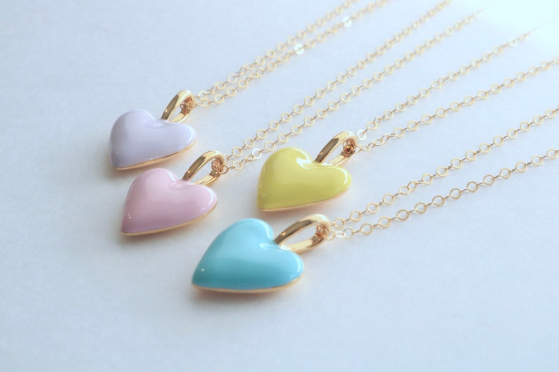 Pastel enamel heart necklace, interchangeable pendant, gift for daughter, Christmas gift for her, mix and match gold heart jewelry image 8