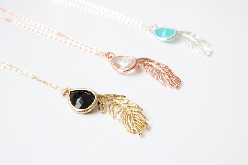 birthstone boho jewelry feather jewelry jewelry under 50 rose gold necklace Gold feather necklace hippie jewelry delicate necklace