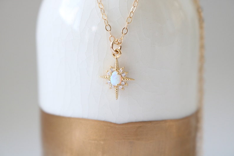 Mother's Day gift for mom, personalized gift for girlfriend, opal jewelry, dainty celestial turquoise necklace, October birthstone image 5