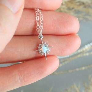 Mother's Day gift for mom, personalized gift for girlfriend, opal jewelry, dainty celestial turquoise necklace, October birthstone image 4