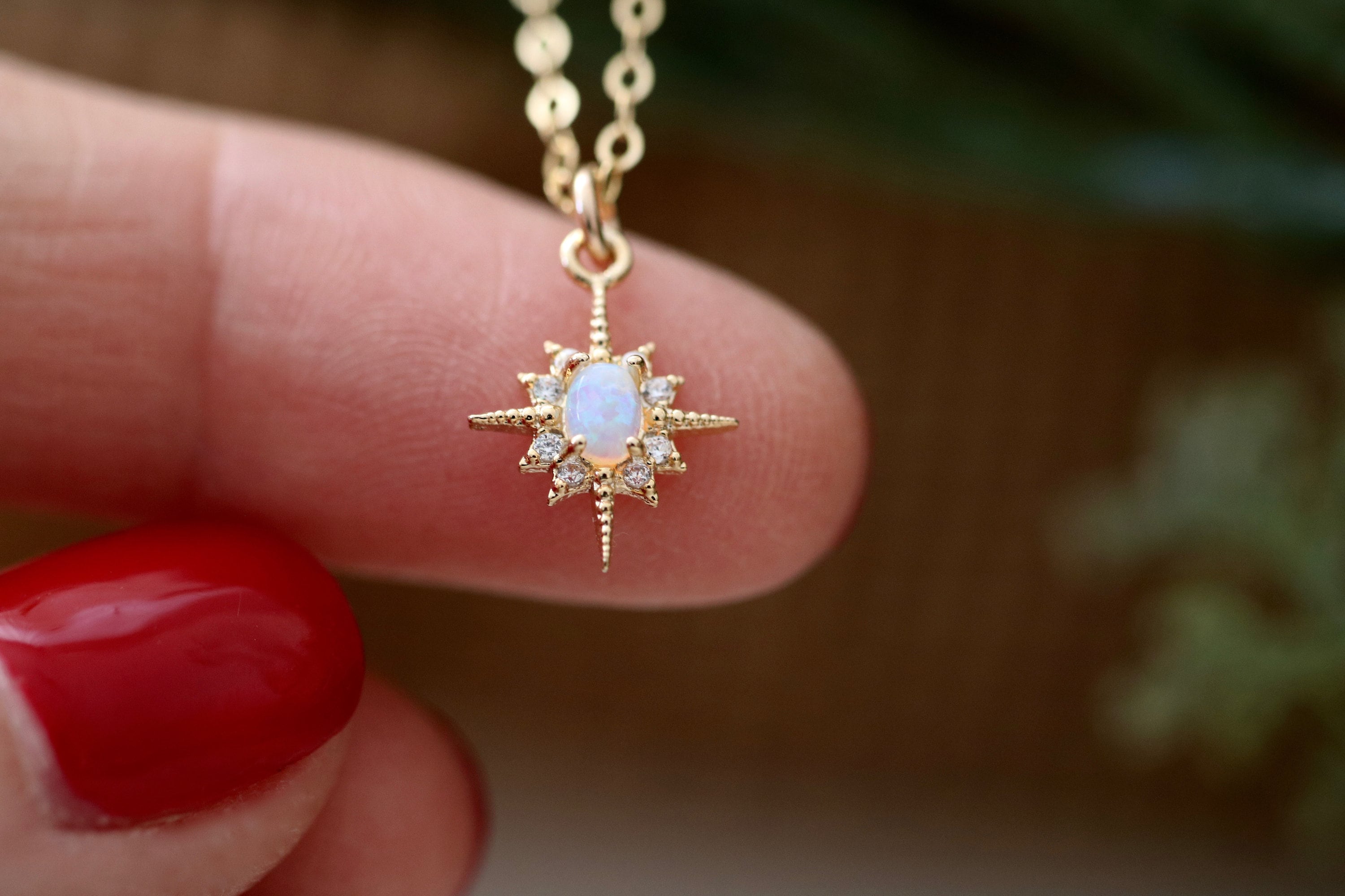 Gold Opal Star Necklace 14k Solid Gold Pendant Gift For Her Bohemian Gift For Him Gemstone Minimalist Valentines Day Gift