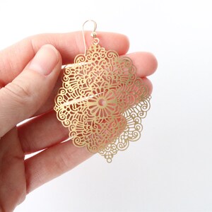 Filigree earrings, huge Persian earrings, raw brass big earrings, huge lacy filigrees, huge earrings, moroccan earrings, statement earrings image 8