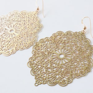 Filigree earrings, huge Persian earrings, raw brass big earrings, huge lacy filigrees, huge earrings, moroccan earrings, statement earrings image 3