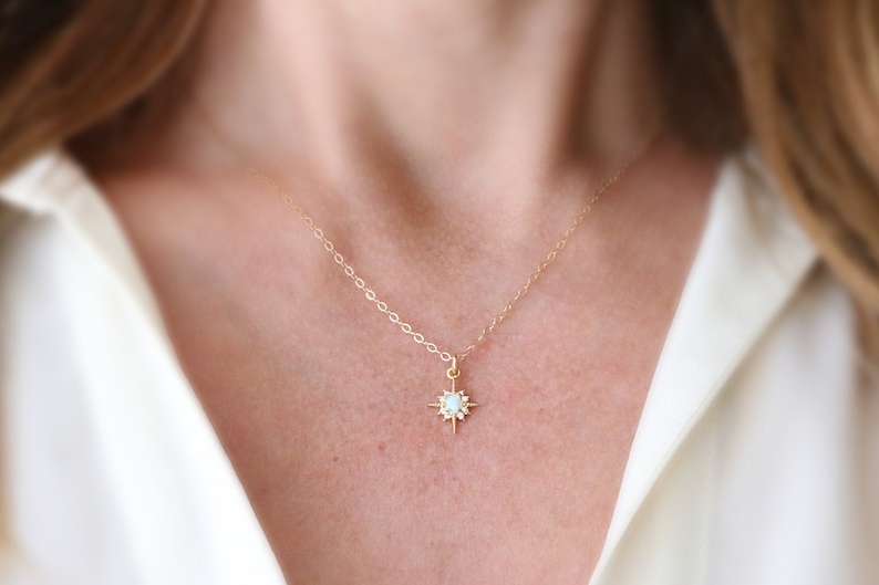 Mother's Day gift for mom, personalized gift for girlfriend, opal jewelry, dainty celestial turquoise necklace, October birthstone image 8