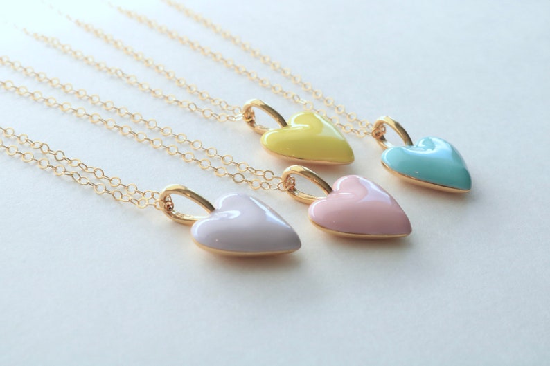 Pastel enamel heart necklace, interchangeable pendant, gift for daughter, Christmas gift for her, mix and match gold heart jewelry image 9