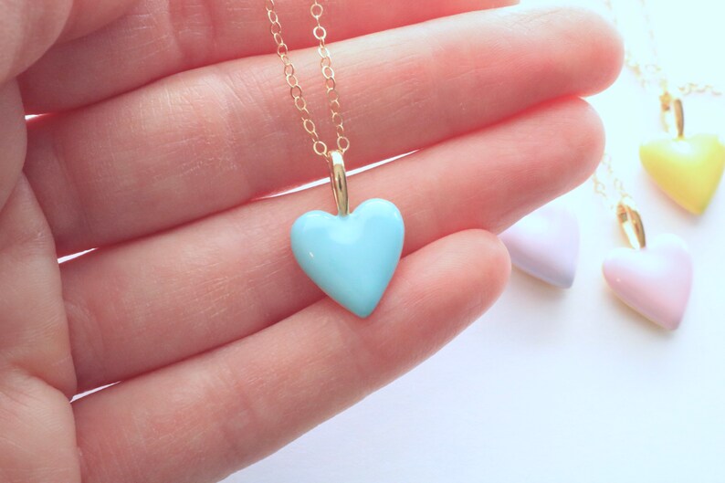 Pastel enamel heart necklace, interchangeable pendant, gift for daughter, Christmas gift for her, mix and match gold heart jewelry image 7