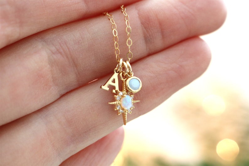 Mother's Day gift for mom, personalized gift for girlfriend, opal jewelry, dainty celestial turquoise necklace, October birthstone image 6