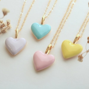 Pastel enamel heart necklace, interchangeable pendant, gift for daughter, Christmas gift for her, mix and match gold heart jewelry image 1