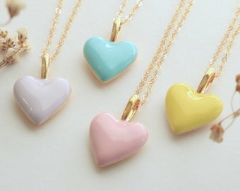 Pastel enamel heart necklace, interchangeable pendant, gift for daughter, Christmas gift for her, mix and match gold heart jewelry