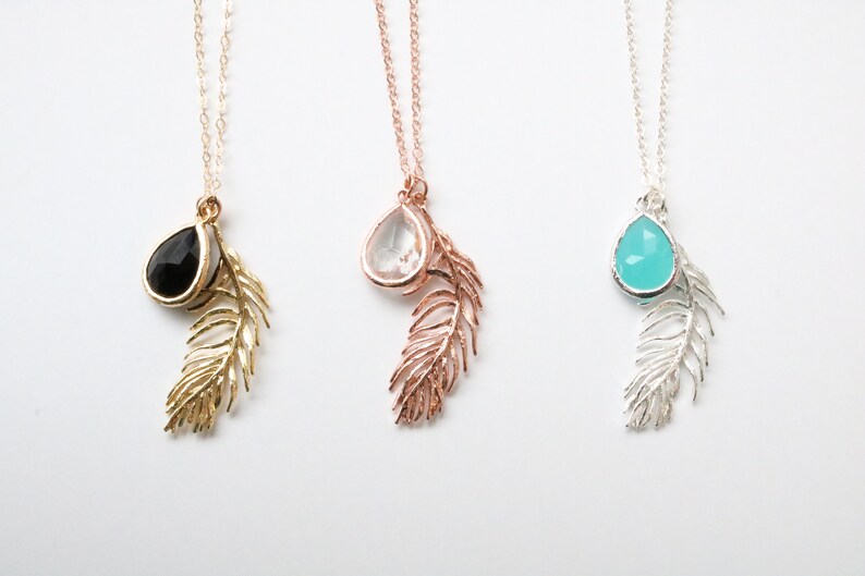 birthstone boho jewelry feather jewelry jewelry under 50 rose gold necklace Gold feather necklace hippie jewelry delicate necklace
