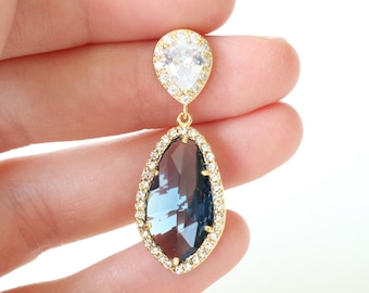 Blush earrings, sapphire earrings, birthstone earrings, gold bridesmaid earrings, bridal earrings, gold formal jewelry emerald jewelry black