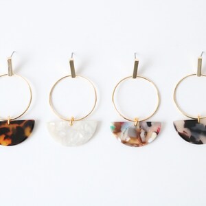 Long chandelier earrings, resin earrings, gold hoop earrings, striped resin earrings, tortoiseshell earrings, crescent earrings gift for her
