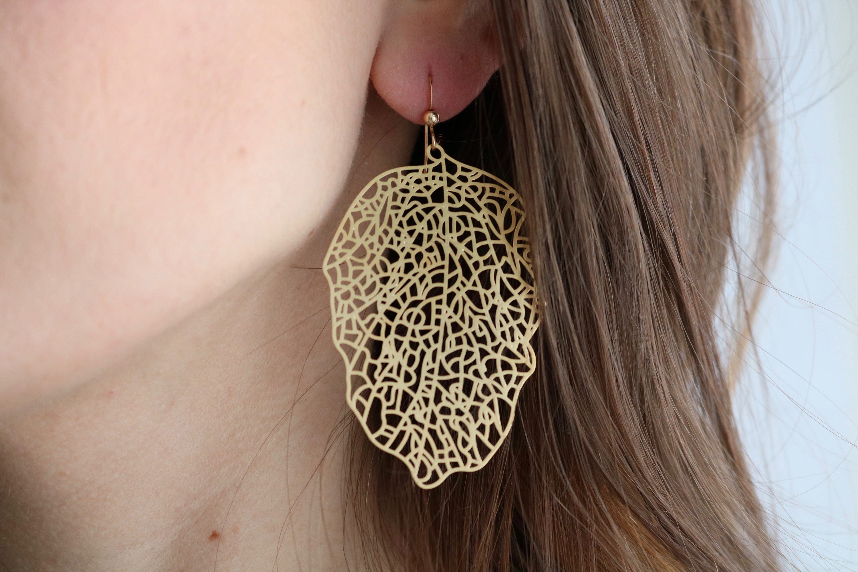 Gold Filigree Earrings Laser Cut Leaf Earrings Gold Leaf Etsy Canada