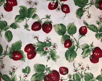 David Textiles Rose and Hubble Strawberries with Leaves, Designer Cotton Fabric, Quilting Fabric, Sold by YARD