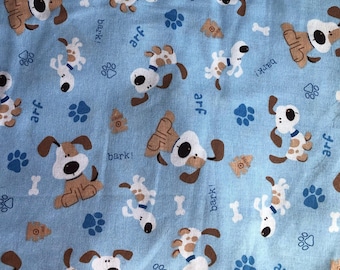 Dog Bark! Novelty Fabric Light Blue, Designer Cotton, Quilting Fabric, Sold by YARD