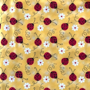 Fabric Traditions Novelty Cotton Fabric Ladybug with Daisy, Designer Cotton, Quilting Fabric, Sold by YARD