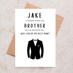 Personalisierte handgefertigte 5x7 Brother Best Man Karte - einseitig bedrucktes Premium Strukturpapier mit weißem oder braunem Umschlag