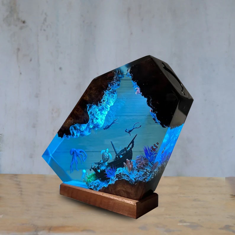 Underwater Resin Lamp Ocean Themed Scene Enchanting Light Handmade Home ...