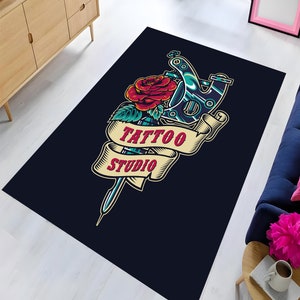 Tattoo Design Rug,Colorful Tattoo Concept Rug,Tattoo Rug,Tattoo Print Vintage Rug,Tattoo Decor Rug,Cheap Rug,Fashion Rug,Gift For Tattooger