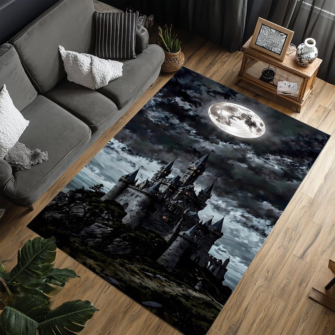 Magical Castle Night Rug, Castle Design Rug, Castle Area Rug, Moonligt ...