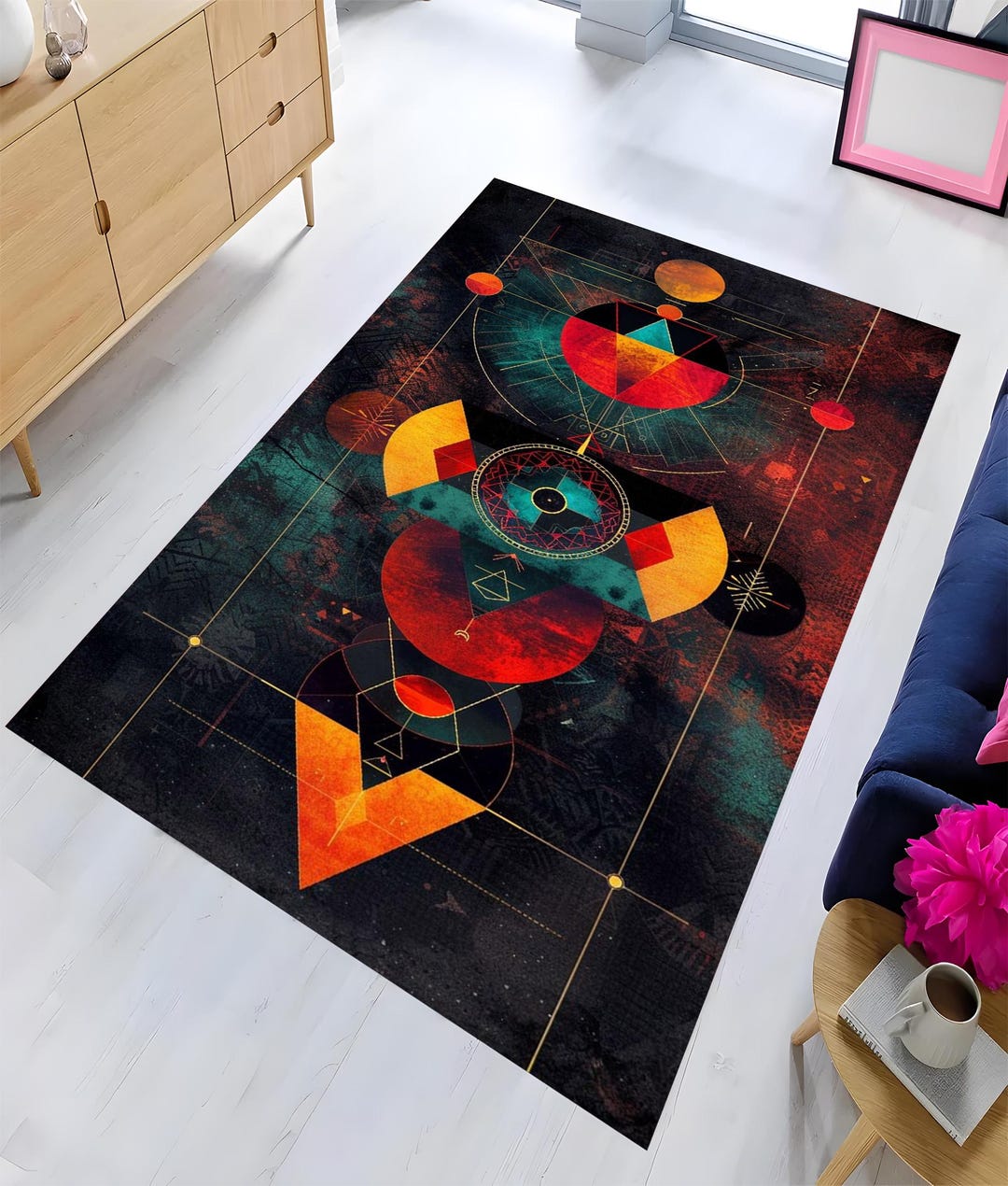 Geometric Rug, Modern Rug, Rectangle Abstract Rug, Surreal Art Rug Area ...
