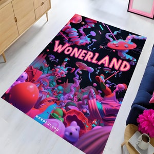 Wonderland Printed Rug,Alice In Wonderland Rug,Chıld Room Rug,Cartoon Heroes Rug,Movie Room Rug,Wonderland Design Rug, Gift Rug,Popular Rug