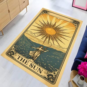 Ein magischer Tarot-Teppich, der als Tor zu unserem Schicksal und unserer Zukunft fungiert, eine perfekte Mischung aus Astrologie und Spiritualität, kundenspezifischer Teppich, Geschenkteppich
