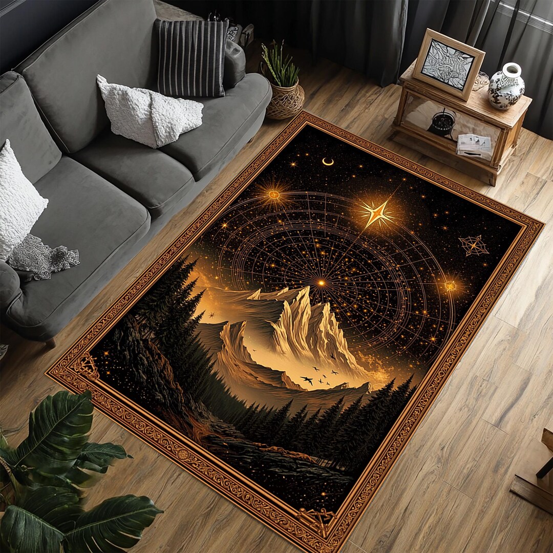 Zodiac Sign Rug Celestial Mountain Area Rug, Zodiac Astrology Rug, Mystic Star Map Rug ...