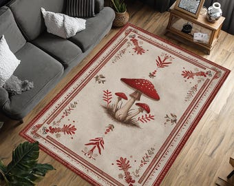 Mashroom Rug, Meadow Mushroom Rug, Mystical Boho Rug, Gothic Rug, Woodland Rug, Goth Room Decor, Popular Rug, Area Rug, Living Room Rug